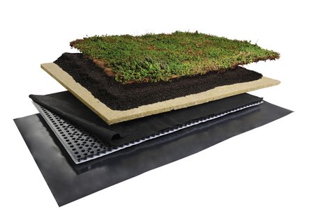 The Bio system is the most sophisticated of the three. It combines the benefits of both the water storage mat and the substrate layer in one integrated solution. Thanks to its composition, it achieves the highest water storage capacity and is suitable for varied vegetation.  Photo: Richard Brink GmbH & Co. KG