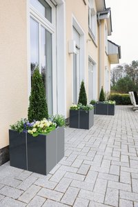In the standard colour combinations, the contrasting pilaster strips draw the eye and enhance the overall look of the planters. The plant boxes can also be finished in any other RAL colour upon request.