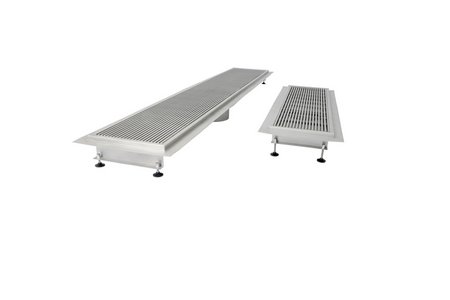 Fitted with the longitudinal bar grating Hydra Linearis, for example, the industrial and kitchen channels feel good underfoot.
