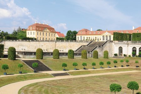 The area includes spacious terraces and green spaces, the Upper and Lower Orangery, and Frederick’s Little Palace.