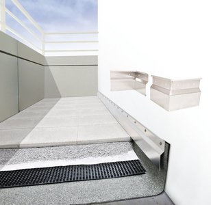 Together with wall connection profiles, drain mats provide comprehensive moisture protection for outdoor areas such as terraces and balconies, where they are cut to fit the respective surface perfectly.