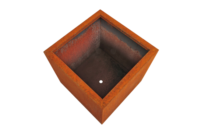 [Translate to Niederländisch:] Quadratischer Pflanzkasten Basio aus Cortenstahl individuell konfigurierbar