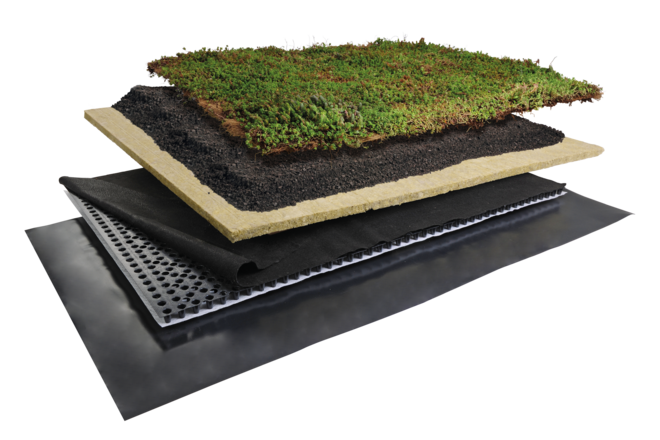 "Bio" green roof for maximum rainwater storage thanks to substrate & water storage mat
