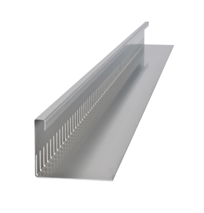 Kiesfangleiste Silex Fix von Richard Brink in fester Bauhöhe mit drei Kantungen aus Aluminium oder Edelstahl V2A