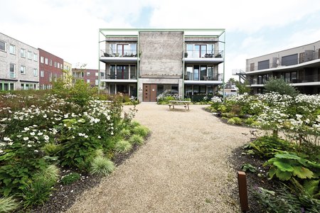 Picknicktische im offen zugänglichen Außenbereich laden in der Wohlfühloase inmitten der Siedlung zwischen großzügigen Beetflächen und modernen Fassaden zum Verweilen ein.        Fotos: Richard Brink GmbH & Co. KG