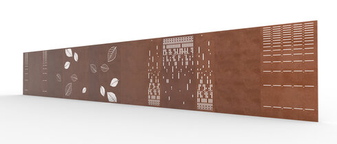 The company Richard Brink has expanded its range of products to include a privacy fence developed in-house made from premium corten steel. The family-run company from Eastern Westphalia can also incorporate custom design elements on request, such as those seen here.  Photo: Richard Brink GmbH & Co. KG
