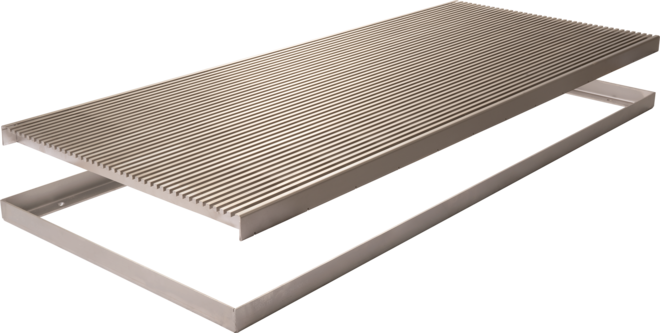 Hoekframe met 7x7 mm langsstaafrooster als lichtputafdekking