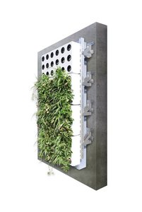 Les cassettes à planter, ici en version verticale pour des plantations côte à côte, peuvent également être associées à un support de montage spécialement adapté aux systèmes d’isolation par l’extérieur.  Photo : Richard Brink GmbH & Co. KG